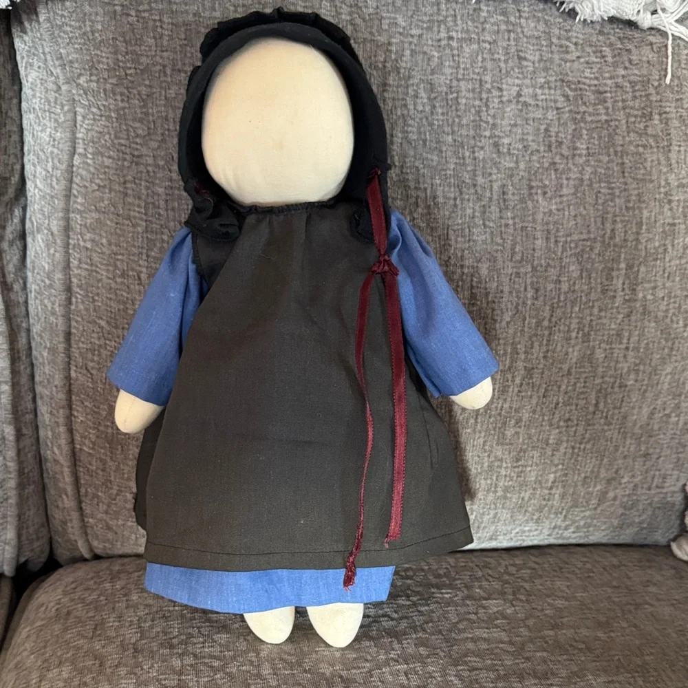 Vintage Handmade Doll  Blue and Black Amish Outfit